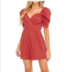NWT All in Favor cranberry short puff sleeve romper